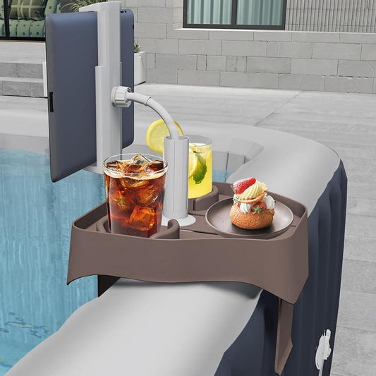 Adjustable Hot Tub Tray Table With Cup Holder Phone Holder, Hot Tub Caddy Drink Tray With 2 Cup Holders For Outdoor Inflatable Pools, Spas Storage Caddy Drink Trays Shelf, Bathtub Accessories