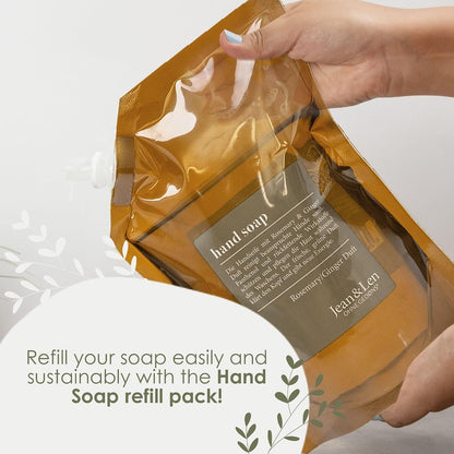 Jean &amp; Len hand soap Rosemary &amp; Ginger, cleanses stressed hands, for daily use, liquid soap in refillable pump dispenser, without parabens &amp; silicones, 250 ml
