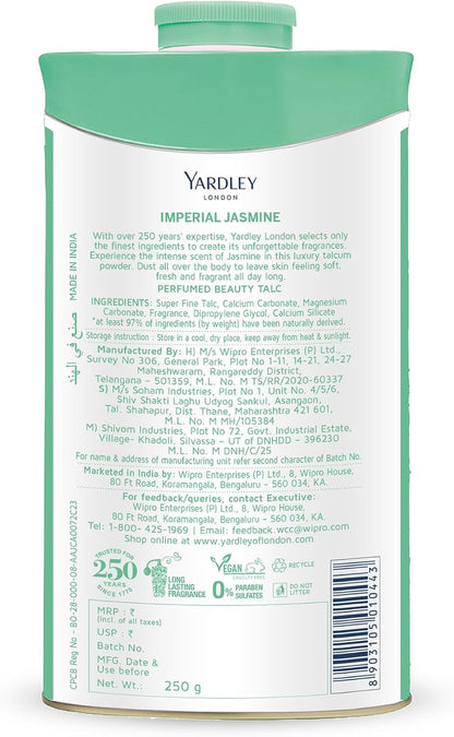 Yardley London Jasmine Perfumed Talcum Powder - 250 g. 8.8 oz, Deodorizing Talc