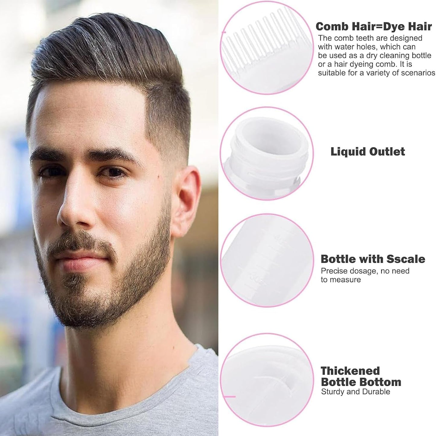 2 PCS Hair Oil Applicator Bottle, Hair Applicator Bottle, Root Comb Applicator Bottle and Continuous Spray Bottle, Portable Plastic Hair Dye Oil Applying Applicator with Graduated Scale, 200ml(white)