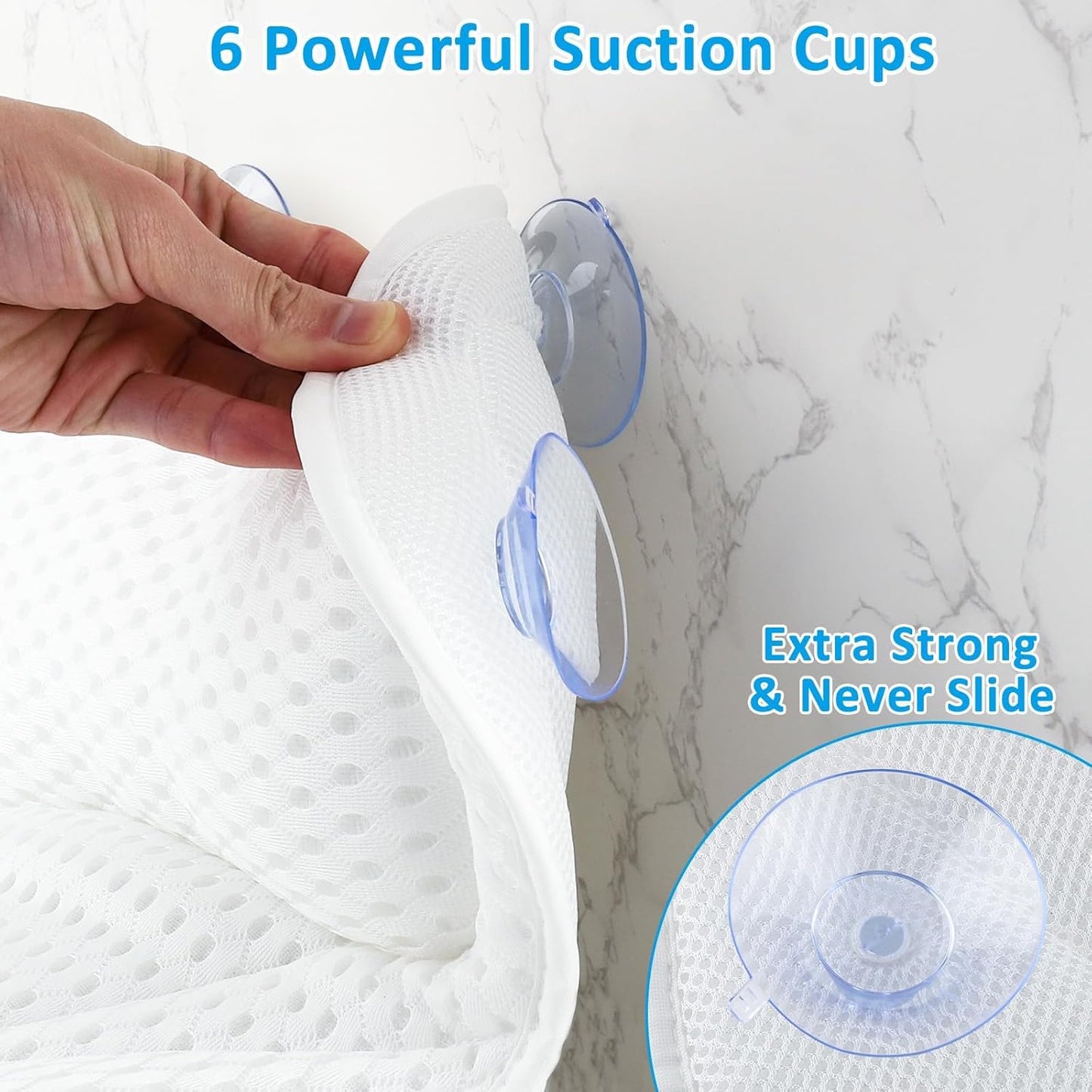Bath Pillow, 4D Bath Pillows Spa Headrest with 6 Non-Slip Suction Cups for Neck, Back, and Shoulders, Quick-Drying Bath Accessories for Home Relaxation (White)