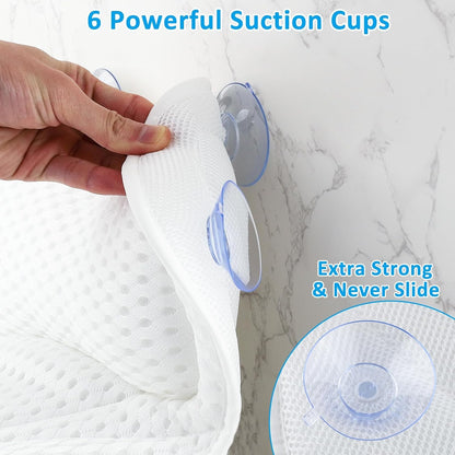Bath Pillow, 4D Bath Pillows Spa Headrest with 6 Non-Slip Suction Cups for Neck, Back, and Shoulders, Quick-Drying Bath Accessories for Home Relaxation (White)