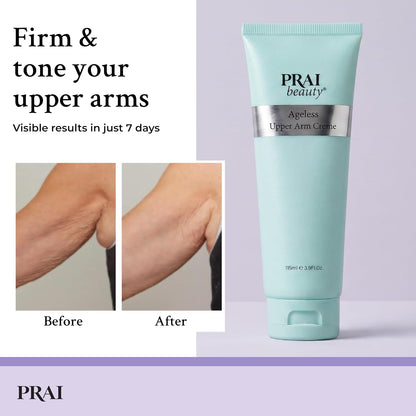 PRAI Ageless Upper Arm Creme 115ml - Advanced Firming &amp; Anti-Ageing Body Cream - Moisturising &amp; Tightening Lotion - With Caffeine &amp; Caprylic/Capric Triglycerides - Tones Loose, Saggy Skin - Mint Scent