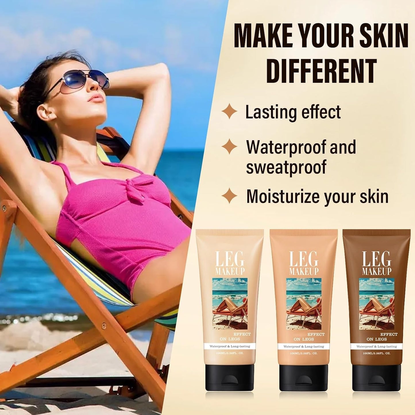Leg Makeup Body Coverage Perfector, Body Perfector Cream and Brush, Waterproof Tattoo Cover Up Cream, Medium Glow, 100ml, Long-lasting (02- Medium Glow)