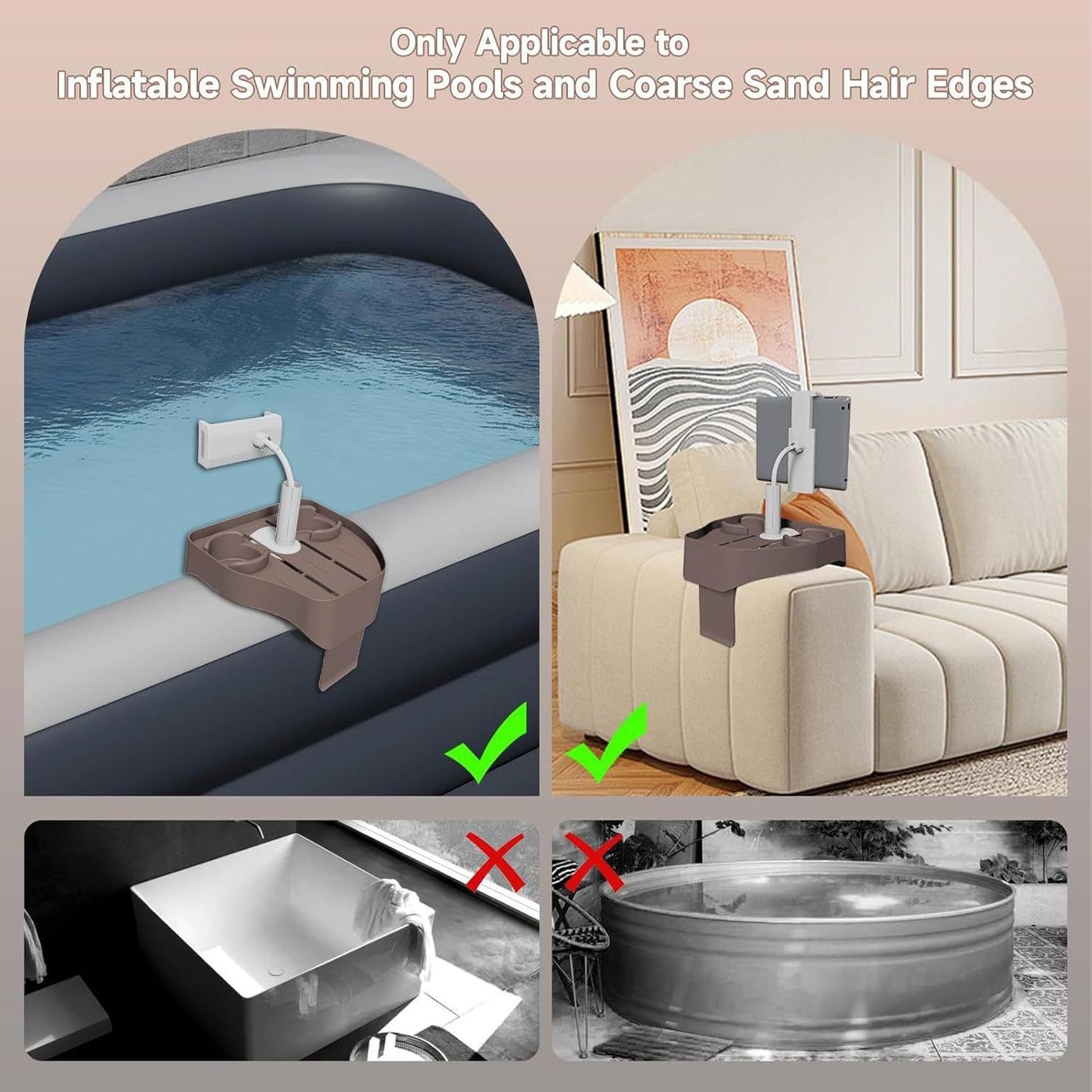 Adjustable Hot Tub Tray Table With Cup Holder Phone Holder, Hot Tub Caddy Drink Tray With 2 Cup Holders For Outdoor Inflatable Pools, Spas Storage Caddy Drink Trays Shelf, Bathtub Accessories