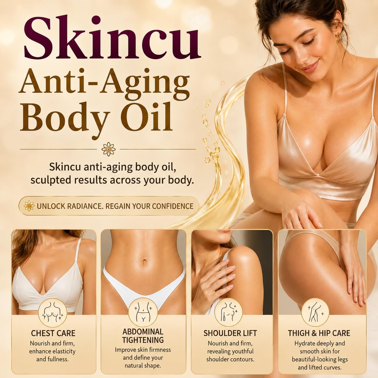 Anti-Aging Body Oil, Firms Skin, Absorbs Quickly, And Is Non-greasy, 120ml Skincu Glow Remedy Oil, Infused with Collagen &amp; Botanical Extracts, Deep Moisturising, Ideal for Dry Body Areas