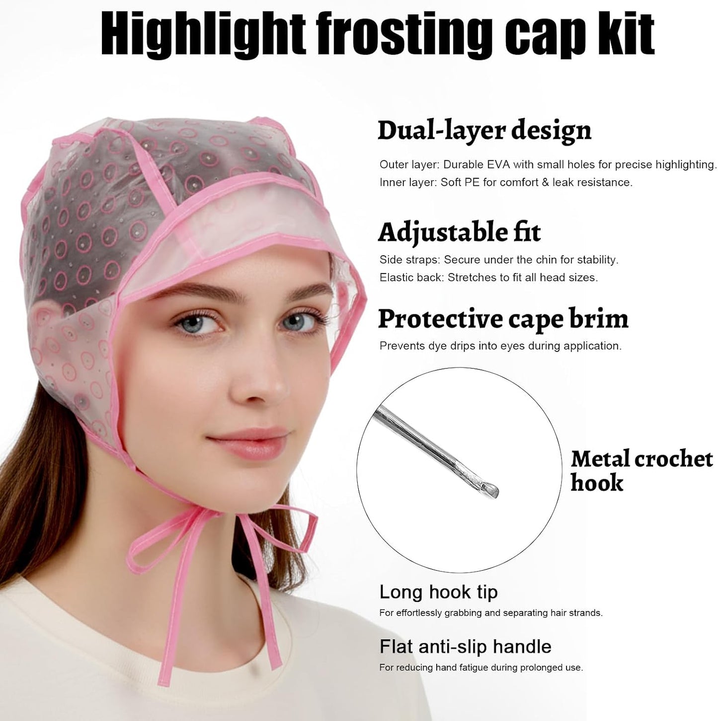 3 Sets Highlight Cap Kit with 3 Pcs Hair Highlighting Caps, 3 Pcs Styling Tools, 3 Pcs Disposable Hair Dye Shawl, 3 Pairs Gloves, 3 Pcs Dye Brushes Highlight Hairs Coloring Kit for Salon Hairs