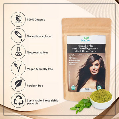 Organic Henna Dark Brown(with Indigo) some may need more Indigo MUST strand test | Healthier hair | CPSR certified in UK/EU, GMP, USDA