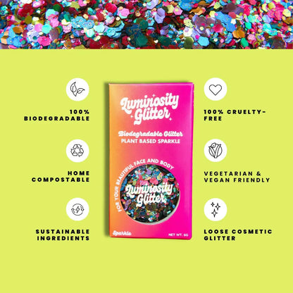 Rainbow Smash Biodegradable Glitter – Eco Friendly Festival Face &amp; Body Glitter | Vegan, Plant-Based, Pride Makeup | 6g Pot of Cosmetic Chunky Eco Glitter