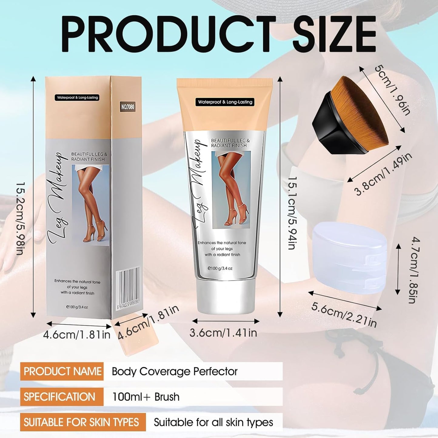 Body Makeup for Legs 100ml, Leg Makeup Waterproof No Transfer, Leg Makeup to Cover Veins, Body Concealer for Legs with Brush, Even out Skin Tone, Long-lasting(01#Natural White）