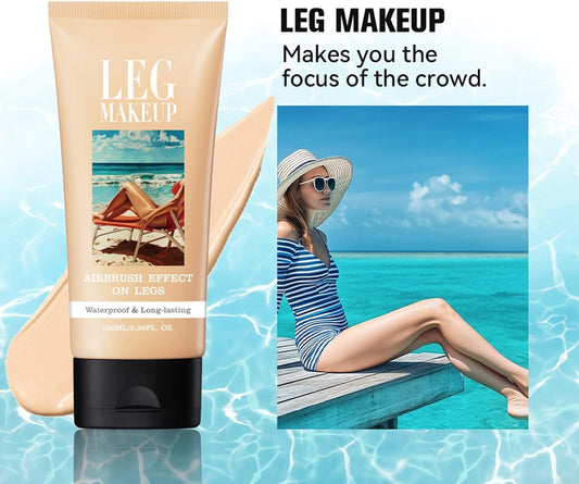 Waterproof Leg Makeup Cream, No Transfer Tattoo Cover Up&amp;Scar Concealer, Long Lasting Body Foundation for Flawless Skin, Leg Varicose Vein Cover Up, Suitable All Skin Tones（Light brown With Brush）