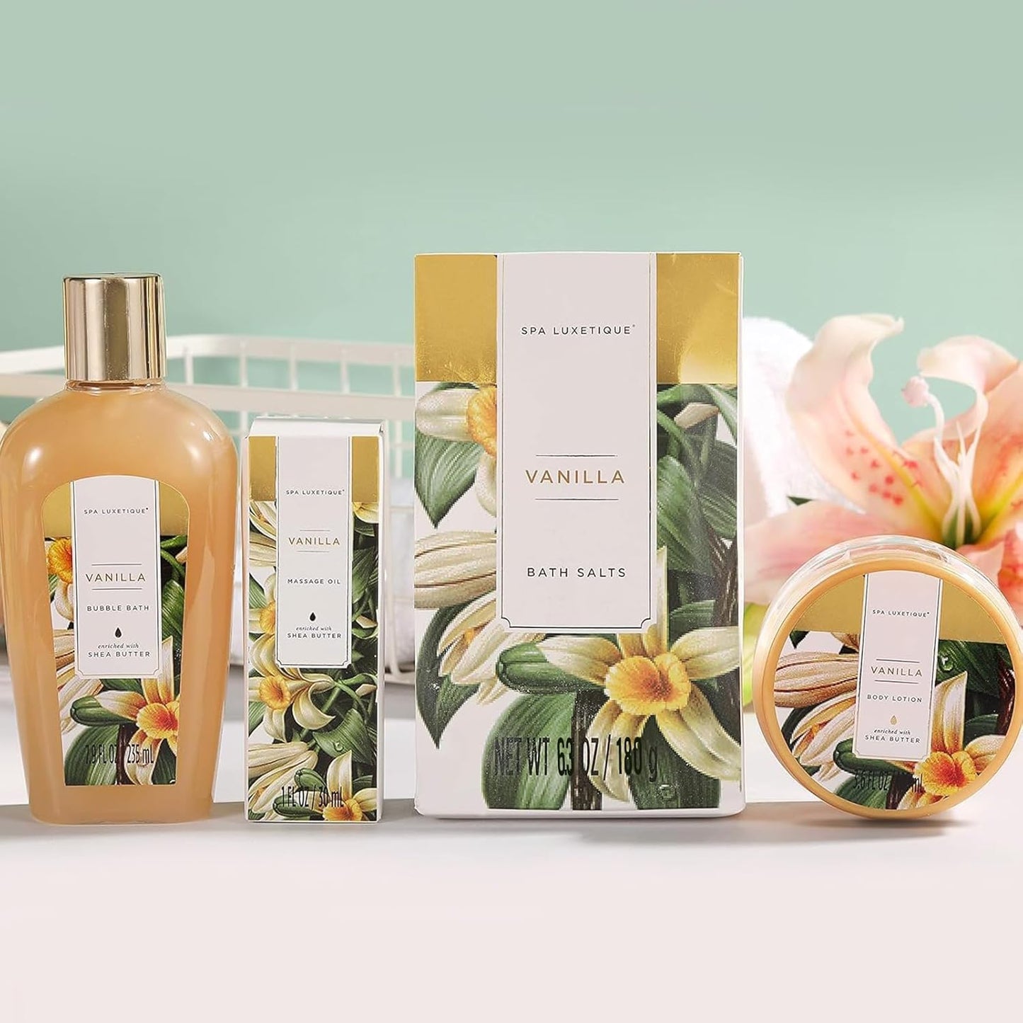 Spa Luxetique Bath Sets for Women Gift, 15pcs Vanilla Spa Gift Sets with Bubble Bath, Body Scrub, Pamper Gifts for Women, Mothers Day Gift for Mum, Birthday Gift Sets, Valentines Gifts for Her