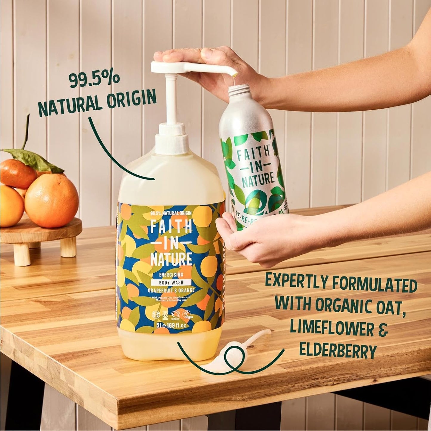 Faith In Nature Natural Grapefruit &amp; Orange Body Wash, Energising Shower Gel, Vegan &amp; Cruelty Free, No SLS or Parabens, 5L Refill Pack