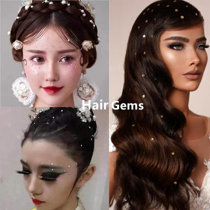 Go Ho 423 Pieces Self Adhesive Face Hair Gems Rhinestones,Body Glitter Eye Gems Diamonds Rhinestones Crystals Hair Jewels Stick on Face Jewels for Festival