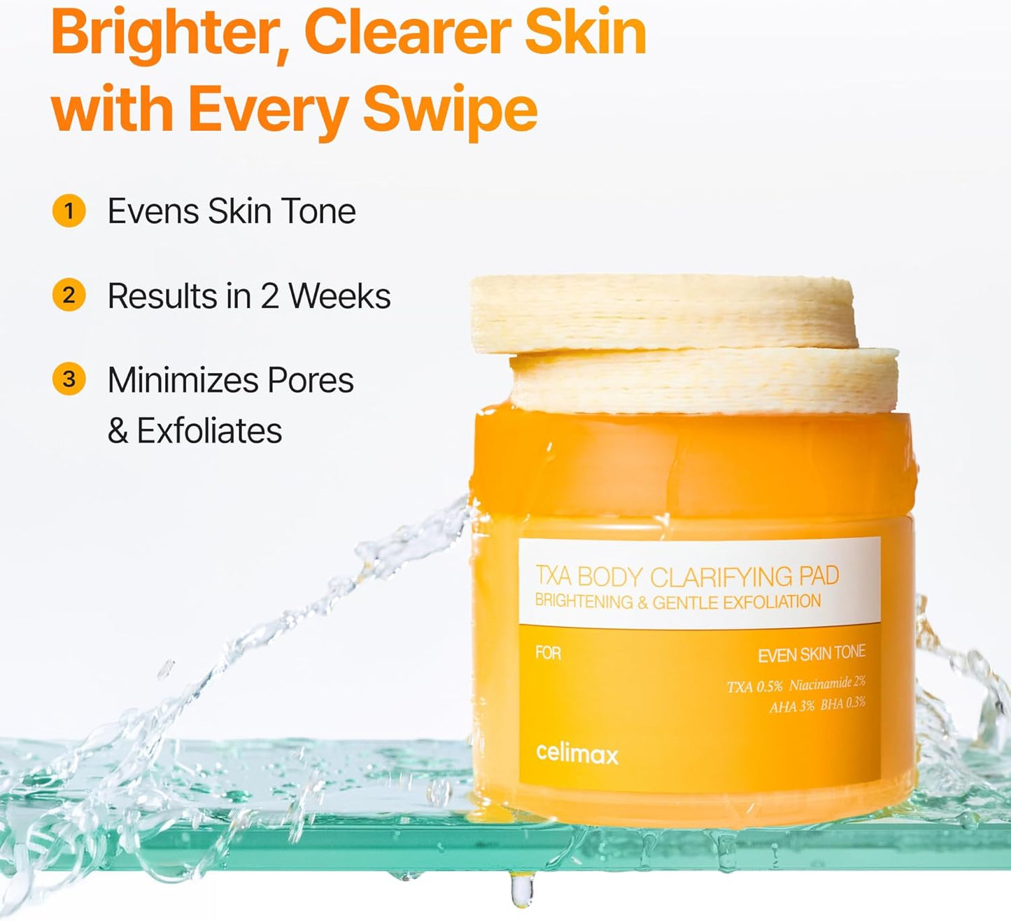 celimax TXA Body Clarifying Pad | Deodorant Pad For Dark Underarms Treatment, Knee &amp; Elbow, Strawberry Skin Care, Gentle Exfoliating &amp; Hydrating Body Scrub (50 pads)