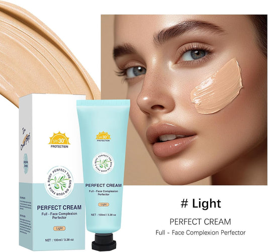 Body Coverage Perfector with SPF 30+, All-Over Complexion Perfector CC Cream, Full Coverage Foundation &amp; Concealer Cream, Waterproof, Long-Lasting for Shimmery Face &amp; Body (Light+brush)