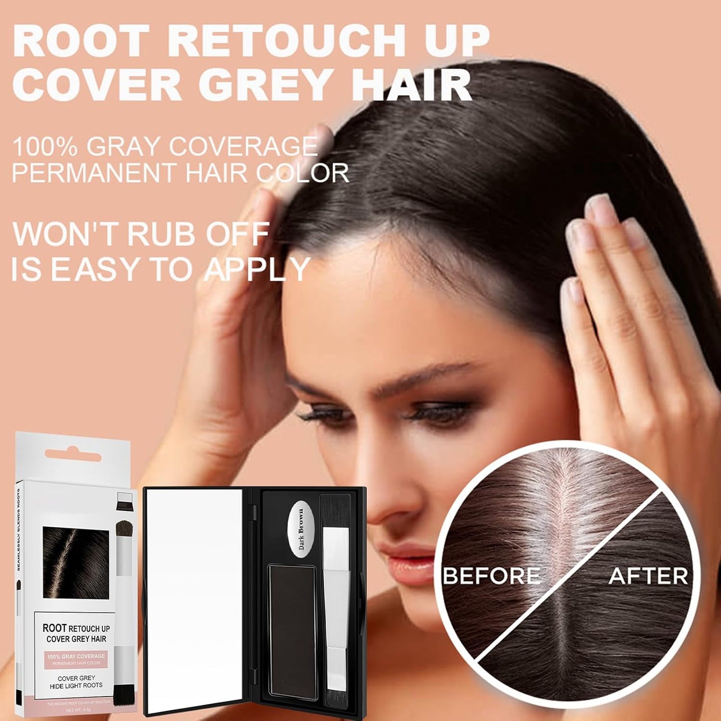 Hair Root Powder, 6.5 g Hair Colour Cover for Visible Hair Roots, Multifunctional Scalp Filling Against Light Areas &amp; Grey Coverage with Instant Volume Effect