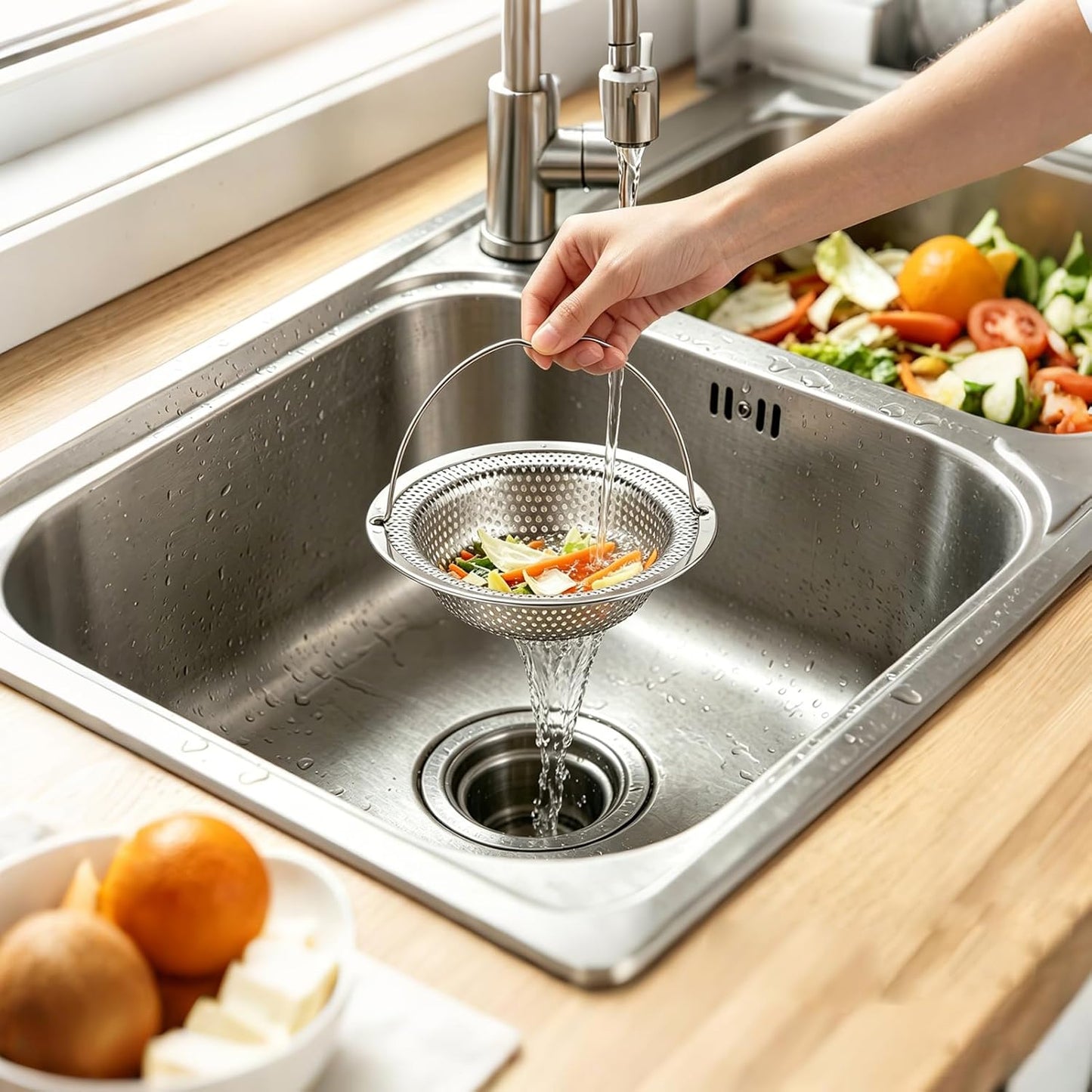 2 Pack Kitchen Sink Strainer, Sink Plug Strainer with Handle, sink Food Catcher, Shower Hair Catcher, Anti-Clogging, Outer Diameter 11cm, Inner Diameter 8cm, Height 2cm