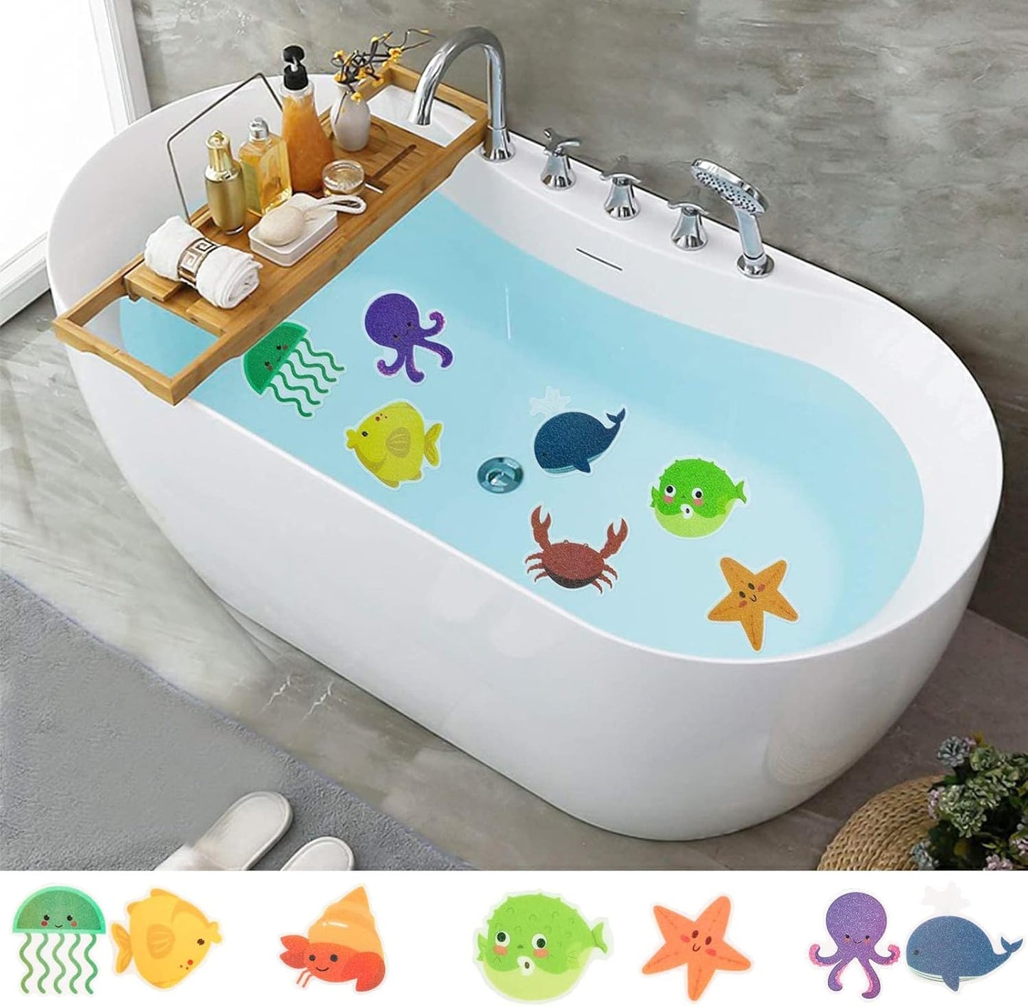 Non-slip Stickers Shower, 10 Pieces Non-Slip Stickers Bathtub, Sea Creature Decorative Non-Slip Stickers, Self-adhesive Bath Sticker Non-Slip Bath Stickers, for Bathtub Bathroom Shower