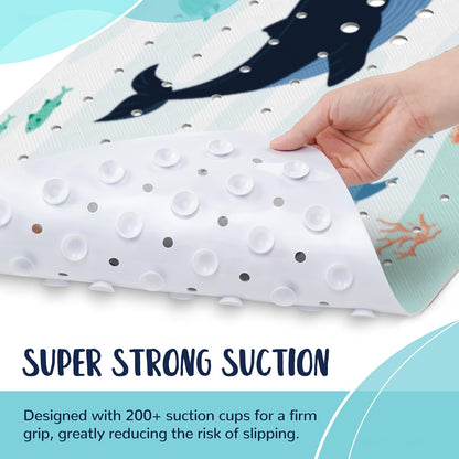 NiBaby Non-Slip Baby Bath Mat with Powerful Suction Cups, 102x41cm Large Size Quick Drain for Children &amp; Elderly Safety in Showers and Tubs, Machine Washable Durable PVC Comfortable &amp; Safe (Whale)