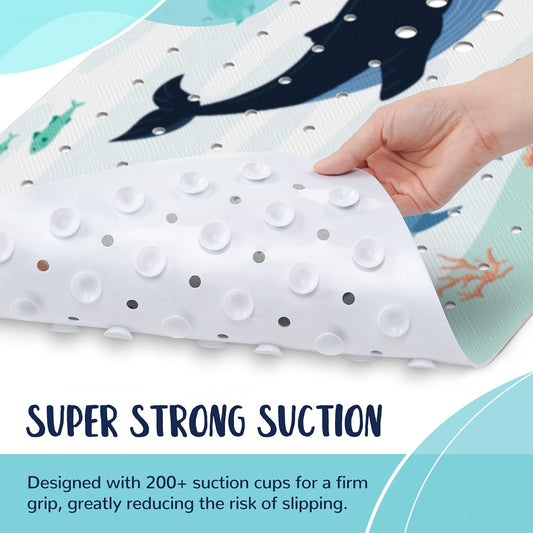 NiBaby Non-Slip Baby Bath Mat with Powerful Suction Cups, 102x41cm Large Size Quick Drain for Children &amp; Elderly Safety in Showers and Tubs, Machine Washable Durable PVC Comfortable &amp; Safe (Whale)