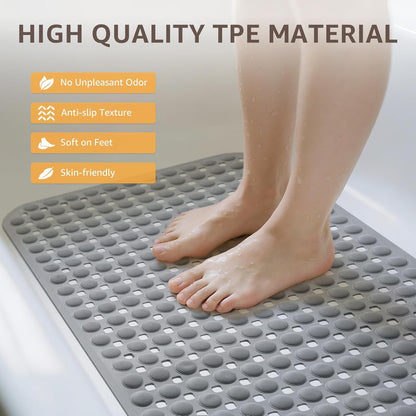OTHWAY Bathtub Mat 41 x 91cm, TPE Shower Bath Mat Non-Slip with Sution Cups &amp; Drain Holes, Machine Washable Shower Floor Mat for Inside Shower, Soft Tub mat for Eldly &amp; Kids