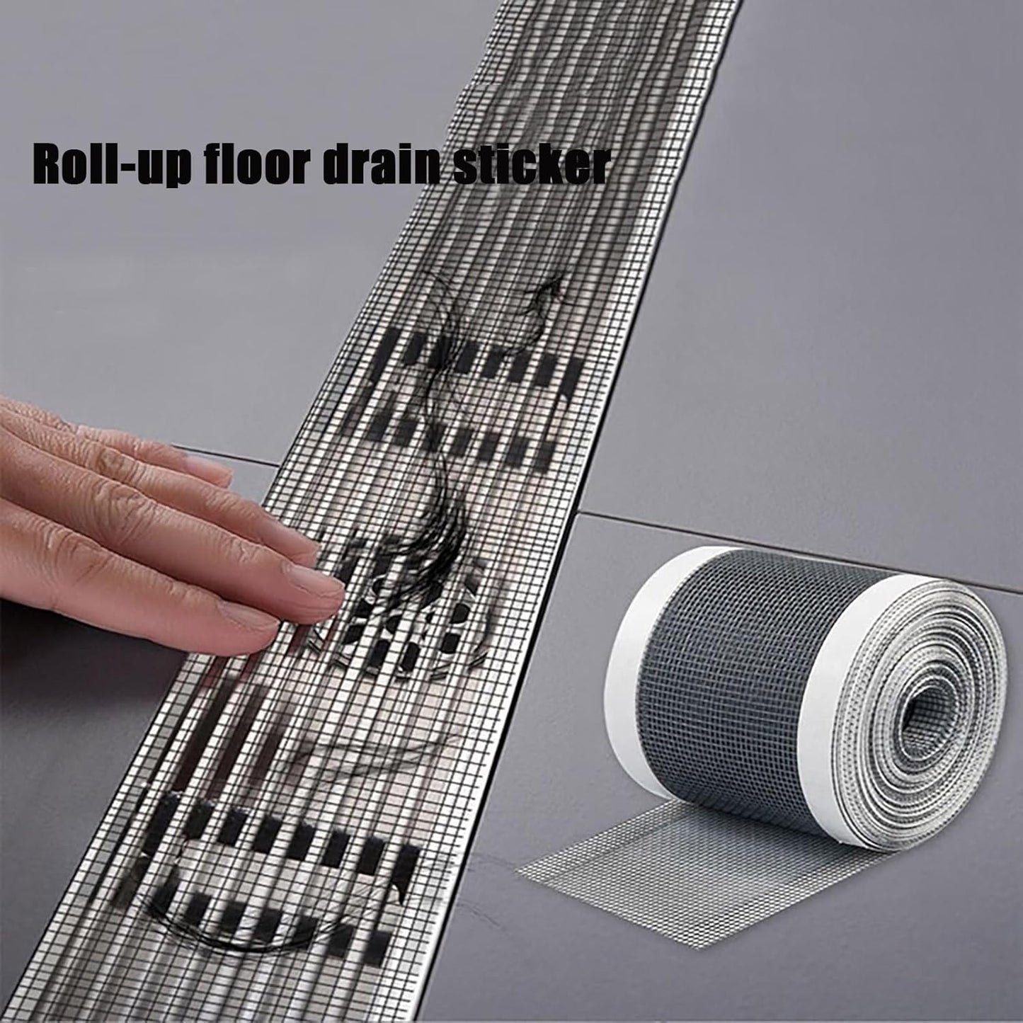 Shower Hair Strainer 100mm x 10m, Self-Adhesive Shower Drain Strainer, Disposable Mesh Hair Catcher with Plastic Scraper, Drain Filter for Showers, Bathtubs, and Kitchens