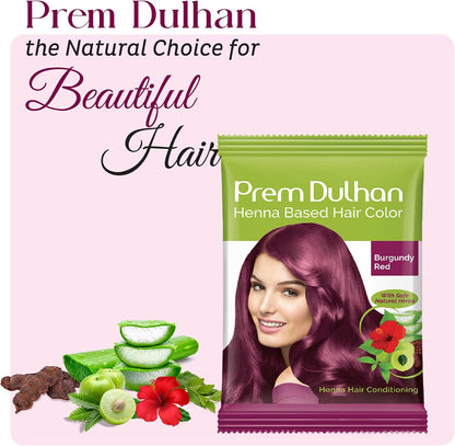 Prem Dulhan Burgundy Red Henna-Based Hair Color (0.52 Ounce) for Vibrant &amp; Long Lasting Results, Burgundy Red Shade, Ammonia-Free &amp; PPD-Free Coloring, Sachets (300 g/ 10.58 Ounce (Pack of 20))