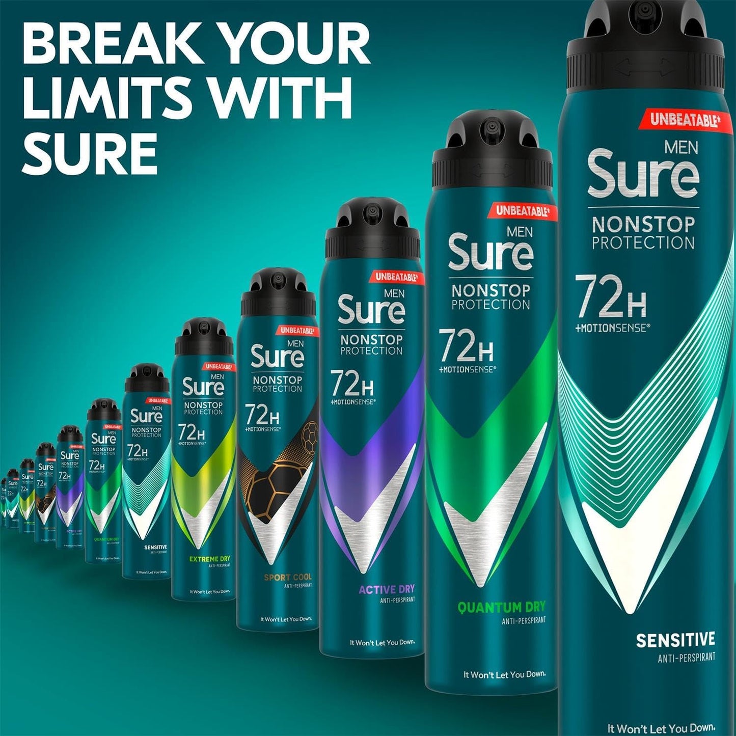 Sure Men Nonstop Protection Sensitive Deodorant Body Spray Antiperspirant with a clean fragrance &amp; body heat activated technology for 72 hour odour and sweat protection 250 ml, Pack of 6