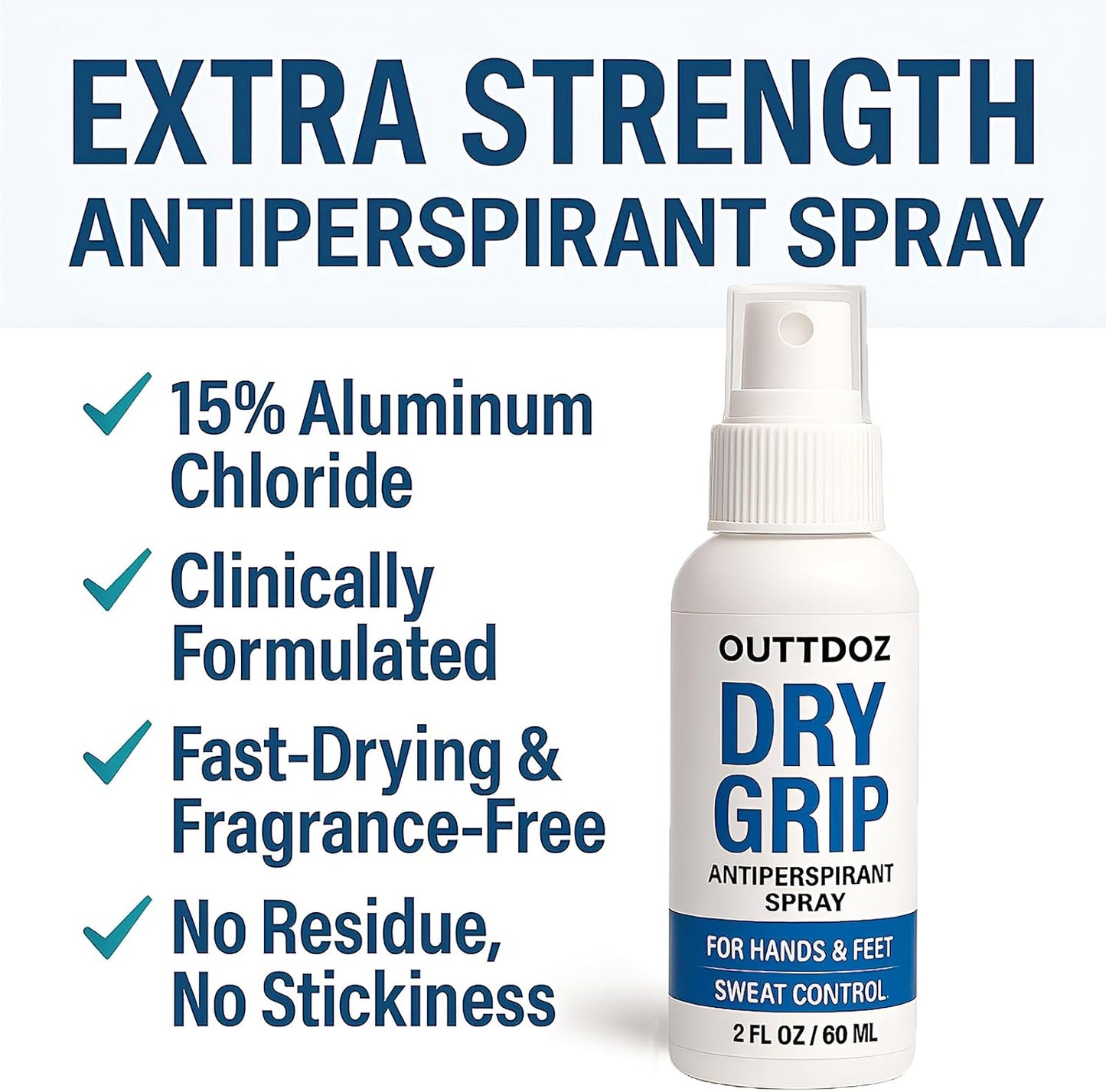 DryGrip Antiperspirant Spray for Hands and Feet – Extra Strength Sweat Control with 15% Aluminum Chloride – Grip Enhancer for Climbing, Gymnastics, Weightlifting, Dance and Sports (1 Pack)