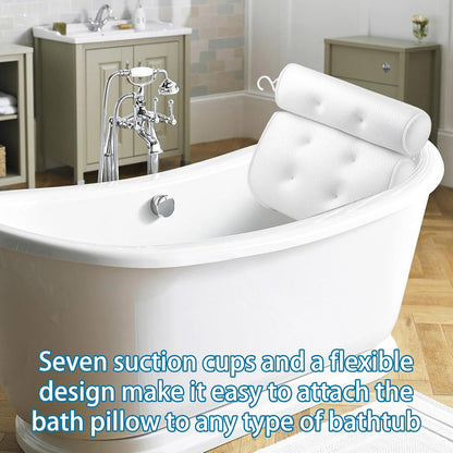 Bath Pillows for Head and Neck, Waterproof Bath Cushion with 6 Suction Cups, Soft Bathtub Pillow for Relaxing Bath, Fits Most Bathtubs (White, 35x33x5cm)