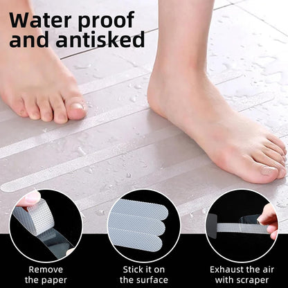 Dimeho Non Slip Strip Stickers, 12 Pcs Anti Slip Shower Grip Stickers Transparent High Adhesive Bath Bathtub Sticker with Scraper for Bathroom, Bath Tub, Shower Room, Stairs, 0.78 × 7.87 Inches