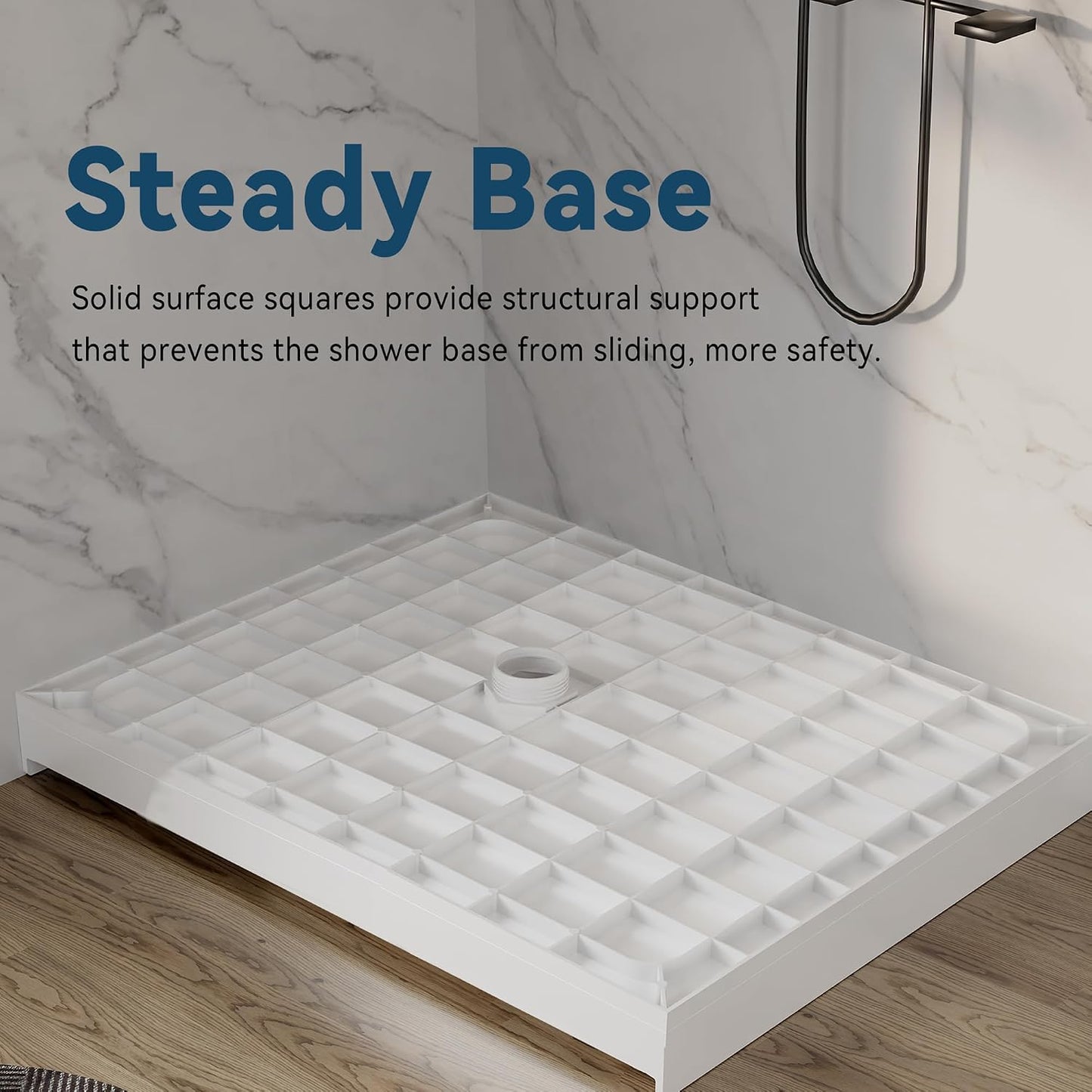 900 x 900 x 10 mm Shower Tray, SMC Shower Pan Base with Drain Assembly &amp; Drain Cover Included, Non-Slip