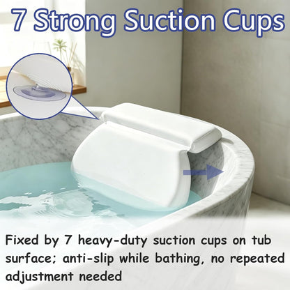 Bath Pillow, Bath Cushion for Head and Neck Support, Relaxation and Comfort in Bathtub, Ideal for Reading and Meditation, Compact White Design 35x30x4 cm ﻿