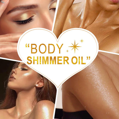 Body Shimmer Oil 100ml, Long Lasting Moisturizing Face &amp; Body Luminizer, Waterproof Liquid Illuminator, Shimmer Glitter Oil Highlighter (Golden Brown)