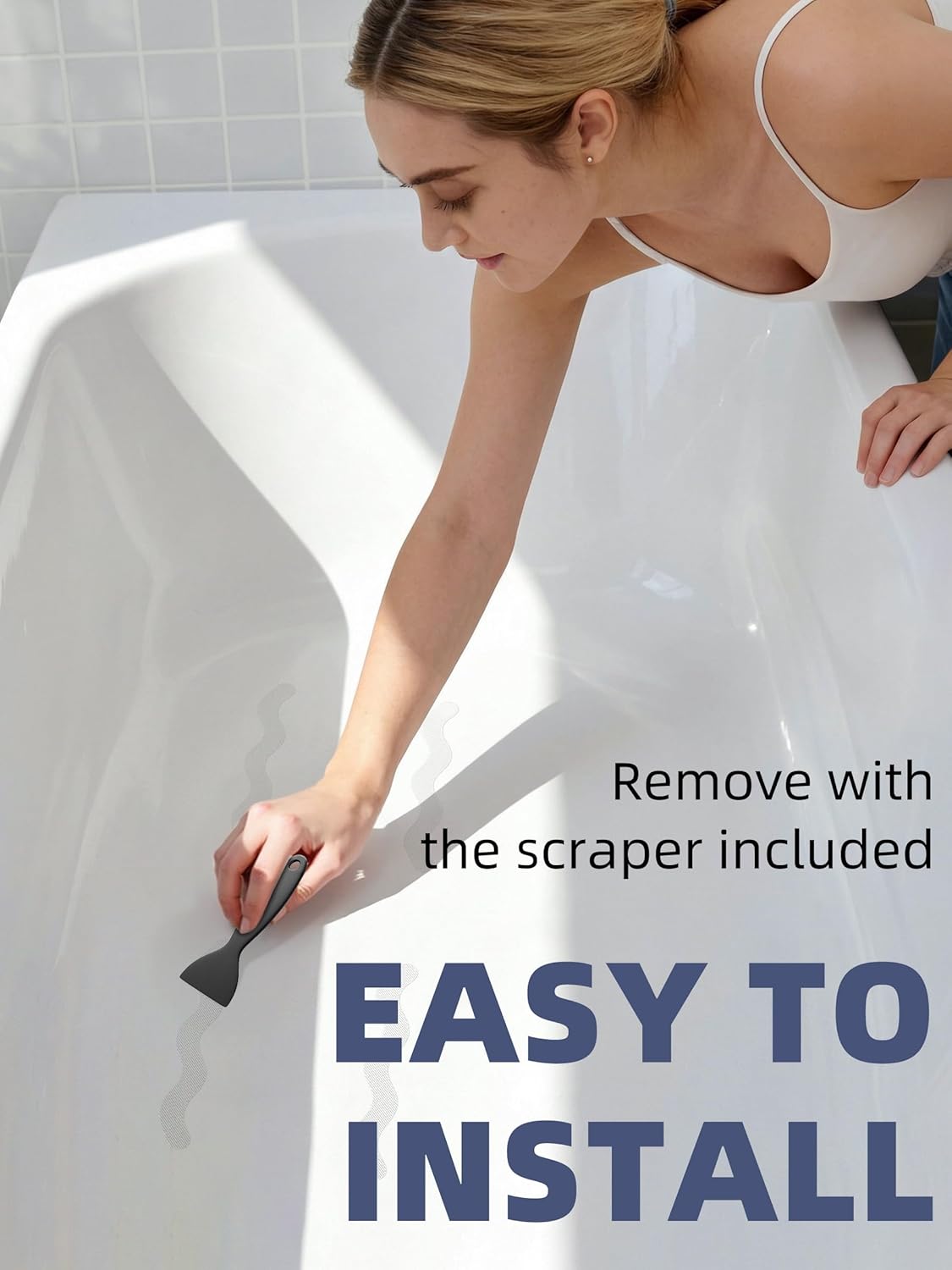 Secopad Patented Anti Slip Shower Stickers 24 PCS Safety Bathtub Strips Adhesive Decals with Premium Scraper for Bath Tub Shower Stairs