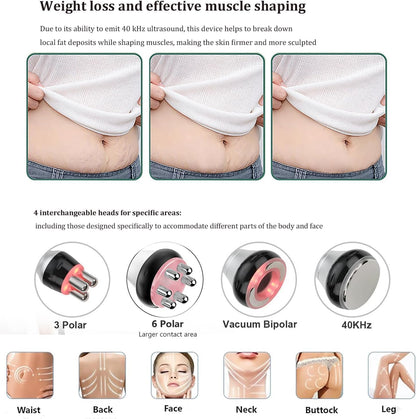 4 in 1 Body Shaper Sculpting Beauty Machine Skin Care Tool Radio Frequency Cavitation Vacuum Multipole Device Salon Spa Equipment Home Use Massager for Arm Waist