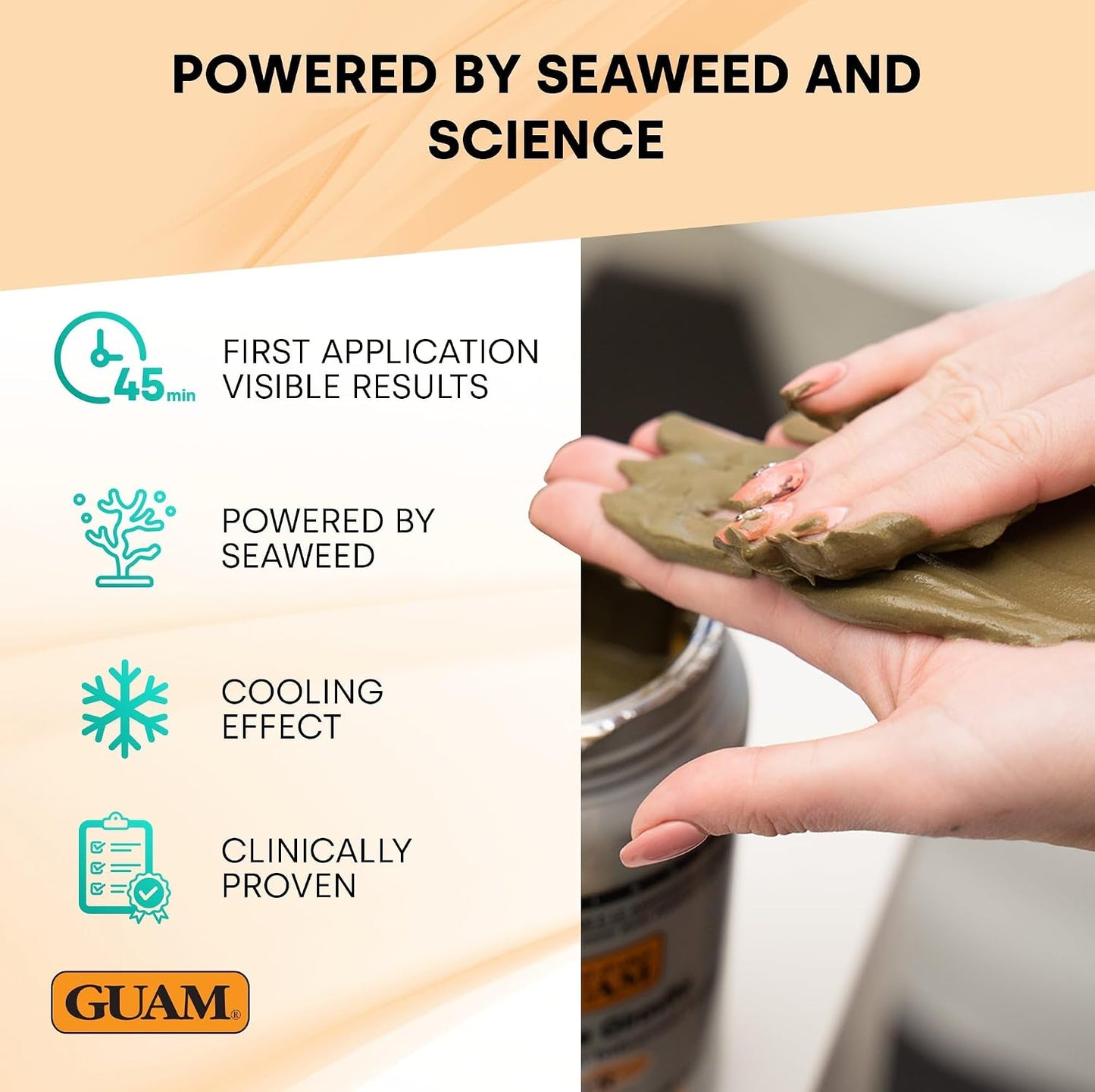GUAM Seaweed Mud Anti Cellulite Treatment for Legs &amp; Thighs 1kg, Menthol Cooling Body Mud with Seaweed &amp; Horse Chestnut, Firming Skin Care to Help Reduce Leg Swelling and Refine Skin Tone