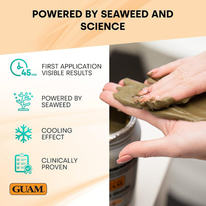 GUAM Seaweed Mud Anti Cellulite Treatment for Legs &amp; Thighs 1kg, Menthol Cooling Body Mud with Seaweed &amp; Horse Chestnut, Firming Skin Care to Help Reduce Leg Swelling and Refine Skin Tone