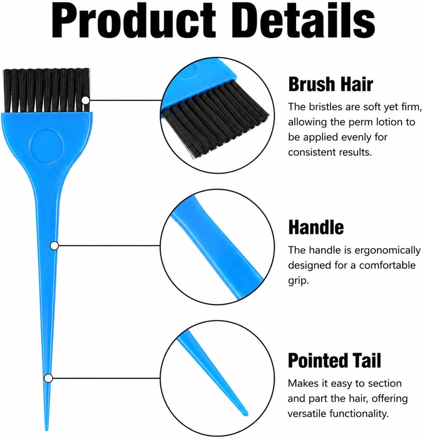 3 Pack Hair Dye Brush Set, Professional Tint Brush Hairdressing Tools with Tail Comb, Nylon Bristles Applicator for Salon &amp; Home DIY, Tinting, Highlighting &amp; Root Touch-Up (Blue Pink Black)