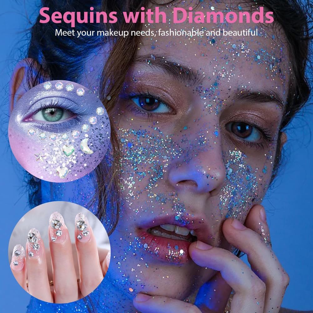 Body Glitter Gel, 12 Colours Face Glitter, Mermaid Sequins Hair Glitter, Chunky Glitters Sparkling Gel for Face, Eye, Body, Hair, Festival Party Makeup Decoration (Style B)