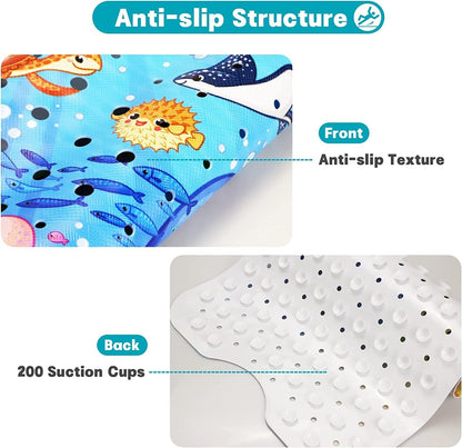 Bingobang Bathtub Mats Non Slip Extra Long Bath Shower Tub Mat 100 x 40cm with Suction Cup, Anti-Mould Drain Holes, Machine Washable, for Bathroom Floor