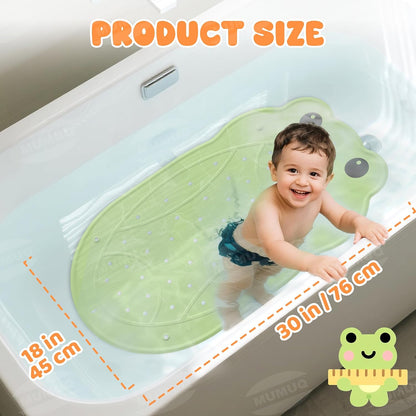 Baby Bath Mat Non Slip Anti Mould Rubber Shower Mat for Toddler and Kids Bath Mats for Tub Cartoon Frog Bathroom Mats with Suction Cups and Drain Holes 76 x 45 cm, Green