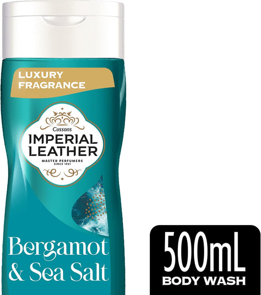Imperial Leather Bergamot &amp; Sea Salt Energising Body Wash Shower Gel, Signature Oil Blend, Creamy Lather, Gentle Skin Care, Bulk Buy, Pack of 6x500ml