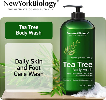 New York Biology Tea Tree Body Wash - Helps Nail Fungus, Athletes Foot, Ringworms, Jock Itch, Acne, Eczema &amp; Body Odor, Soothes Itching &amp; Promotes Healthy Skin and Feet - 236 ml