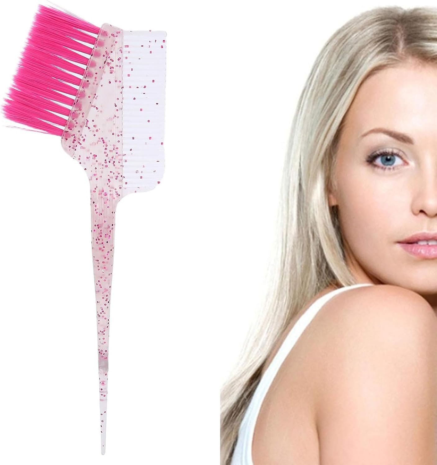 Eson Hair Tint Brush &amp; Comb, Hair Dye Brush, Salon Colour Applicator, Highlights &amp; Balayage, Chemical-Resistant, Heat-Resistant, Ergonomic Handle (Pink Glitter)