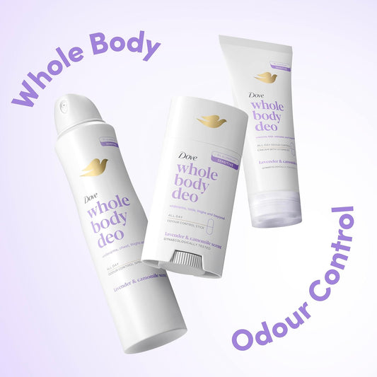 Dove Lavender &amp; Camomile Whole Body Deodorant Cream 0% aluminium deodorant with vitamin B3 for all-day odour control 75 ml