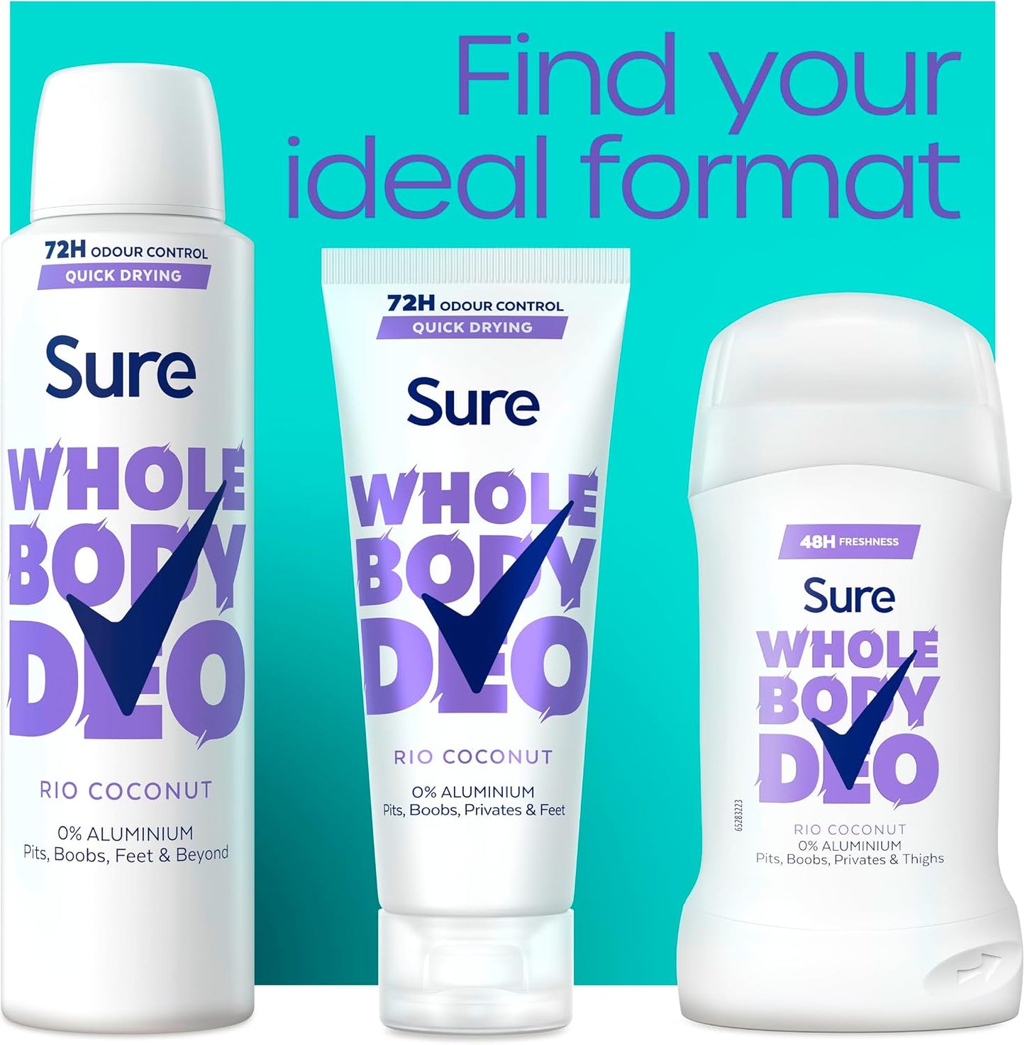 Sure Rio Coconut Whole Body Deodorant women's deodorant stick with a fresh &amp; tropical fragrance for 48-hour odour control 50 ml