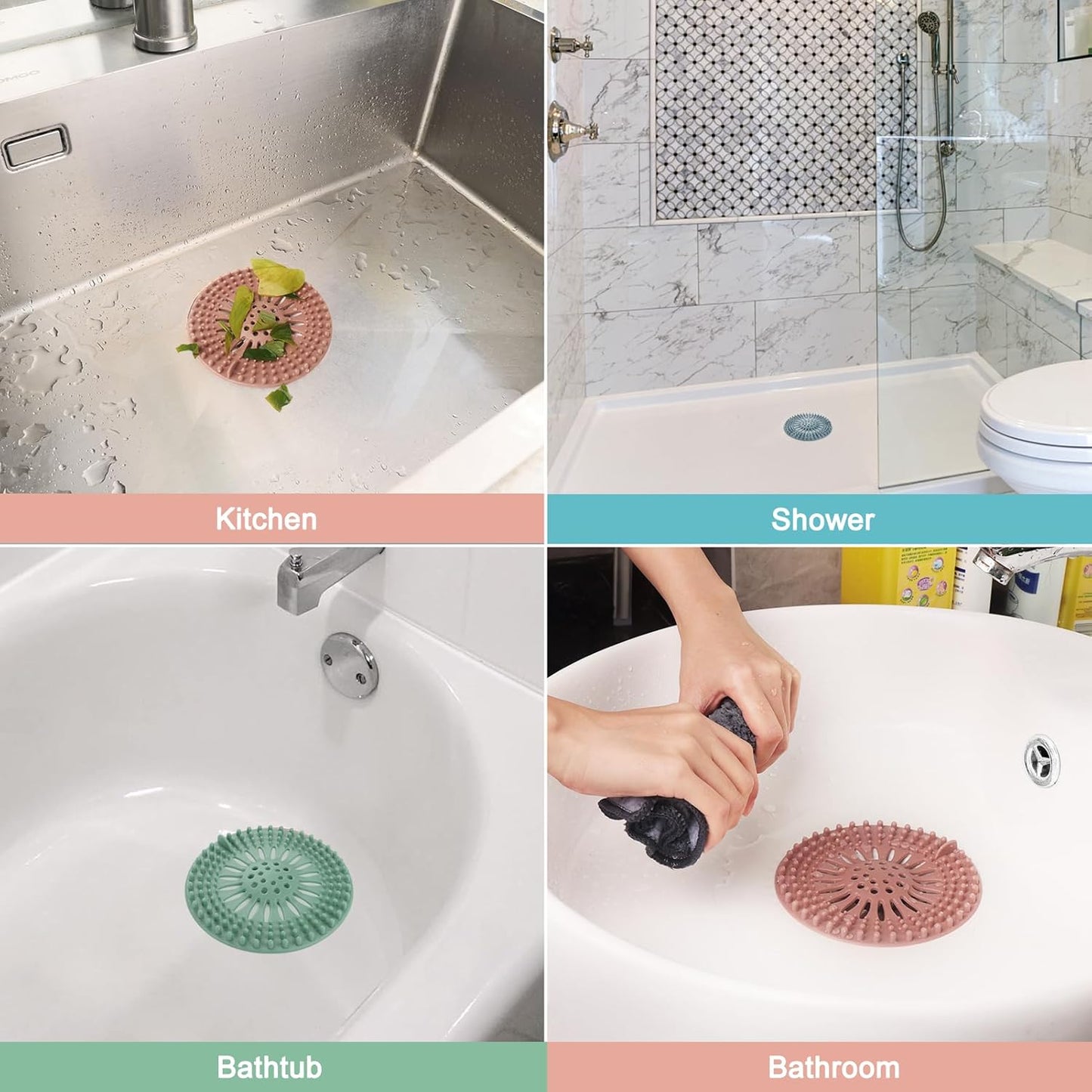 Gotega 5 Pcs Hair Catcher Shower Drain Covers Protector Silicone Bathtub Hair Stopper Easy to Install and Clean Suit for Bathroom Tub Shower and Sink