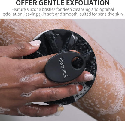 BEAUTAIL Silicone Body Scrubber, Gentle Exfoliating Shower Brush for Body | Hygienic Silicone Loofah, Easy-Grip Handle, Soft Bath Essential for Sensitive Skin, Women, Men &amp; Kids, 1 Pack, Black